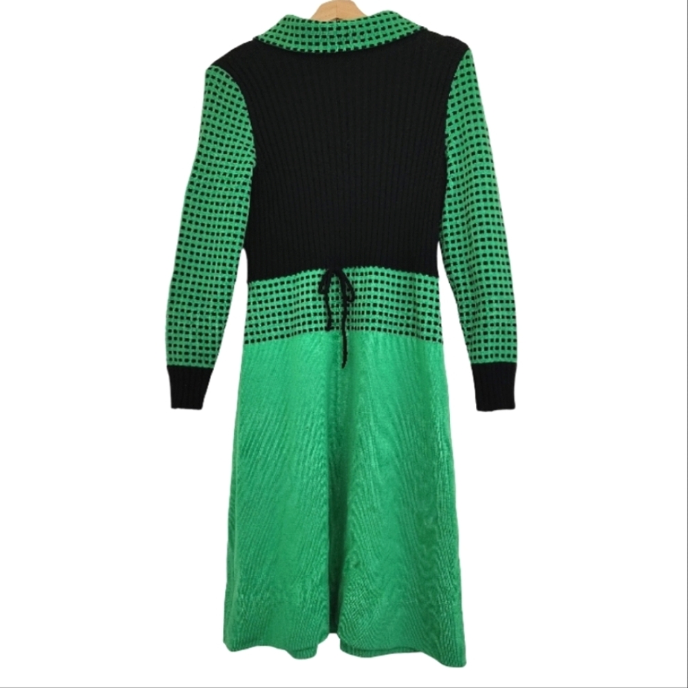 1960s Vtg Cadillac Virgin Wool Sweater Dress Venezia Italy Retro Green Black